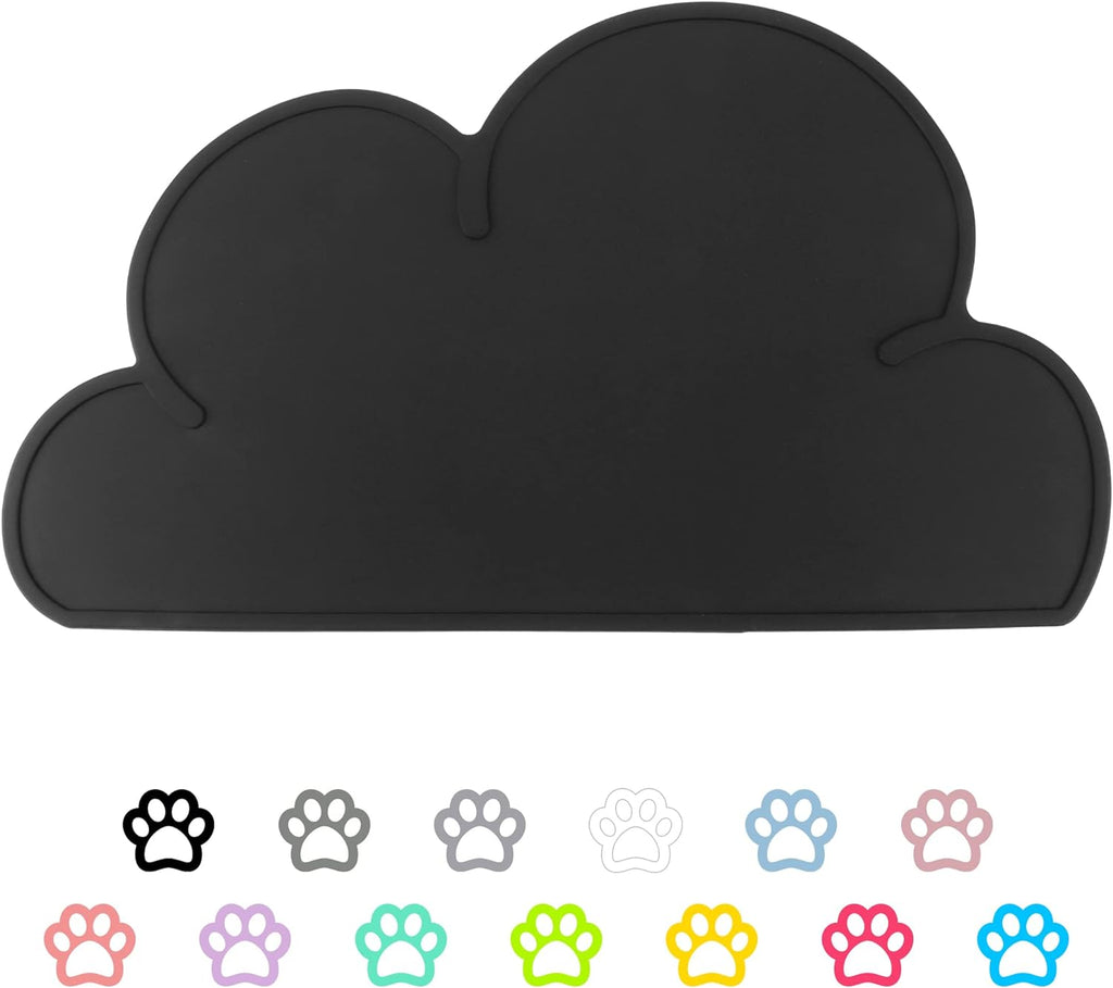 Pet Food Mats–Dog Cat Feeding Mat Top Grade Cloud Silicone Pad Anti-Slip Waterproof Anti-Slip Bowl Placemat (Black)