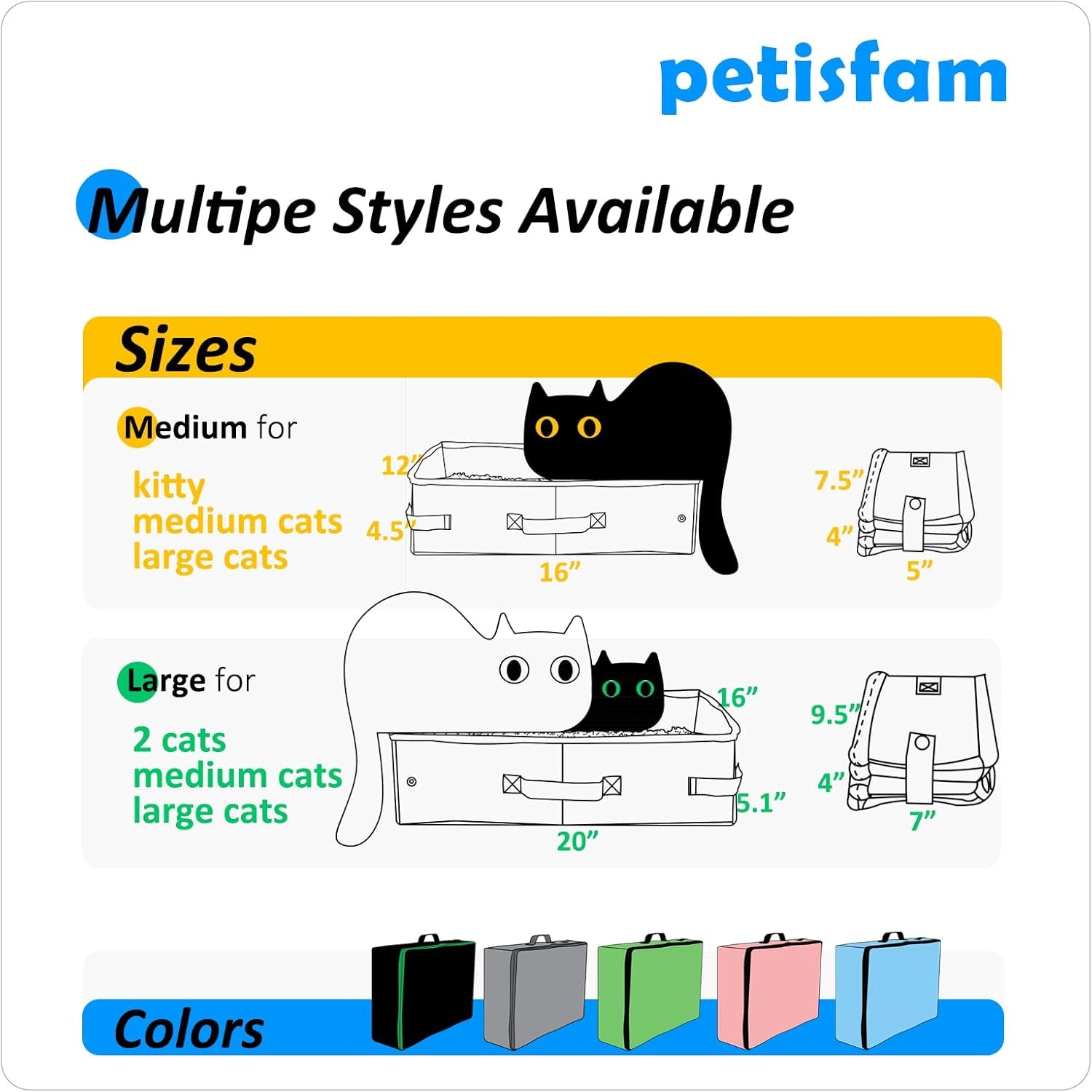 Stop Lugging a Heavy Hard Litter Box Again. Portable Cat Travel Litter Box with Zipped Lid to Keep Everything Contained. Easy to Carry, Clean and Use in Car, Hotel, Airplane