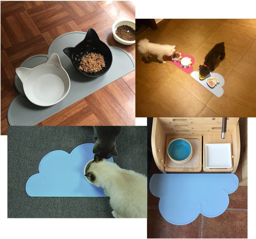 Pet Food Mats–Dog Cat Feeding Mat Top Grade Cloud Silicone Pad Anti-Slip Waterproof Anti-Slip Bowl Placemat (Black)
