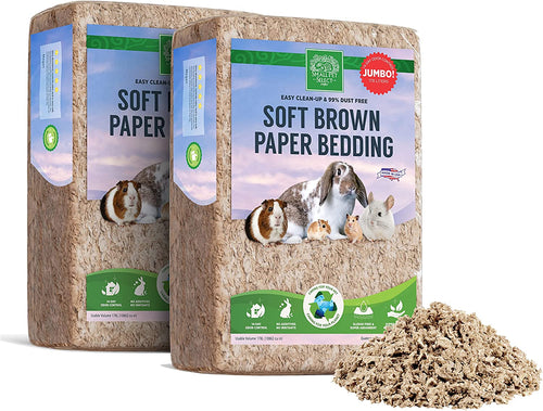 Brown Natural Paper Bedding, Soft Animal Bedding with Odor Control for Guinea Pig, Rabbit, Hamster, or Bunny, Cage Accessories, Made in the USA, 178L (2 Pack)