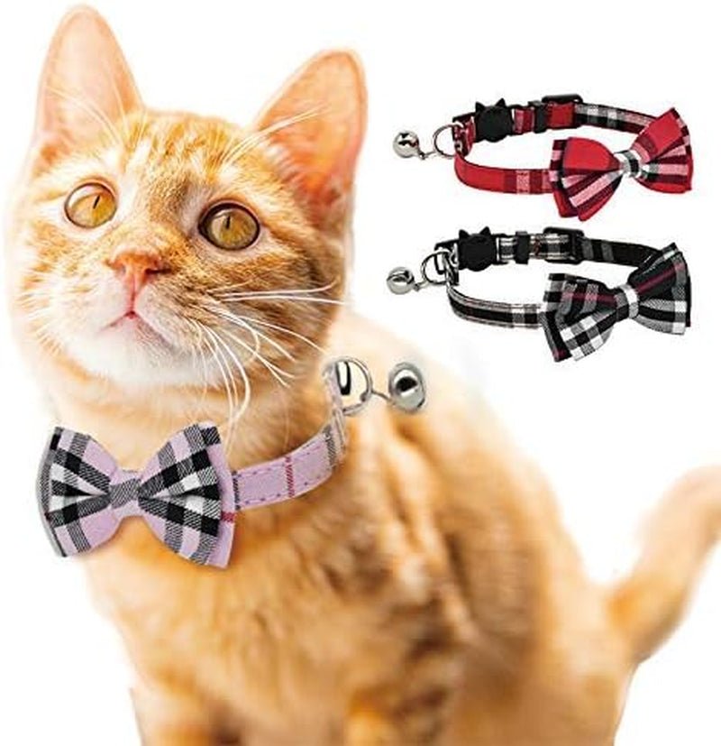 2 Pack/Set Cat Collar Breakaway with Cute  and Bell for Kitty and Some Puppies, Adjustable from 7.8-10.5 Inch (Black+Brown)